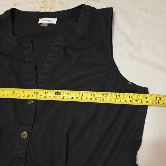 Calvin Klein Cotton Maxi Midi Dress Ruffle Hem Black SZ 10 - Picture 6 of 7